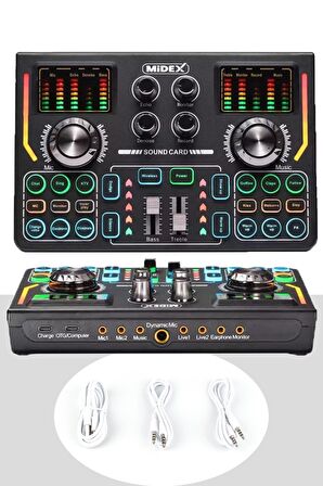 Midex CX1 Titanium Set Efektli Ses Kartı Mikrofon Kulaklık Stand Kayıt Canlı Yayın (PC ve Telefon)