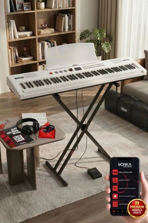 Midex PS4000WH-SET Tuş Hassasiyetli 61 Tuşlu Org Bluetooth USB Midi (Sustain Pedalı Çanta Kulaklık Stand METOD)