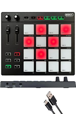 Midex Pad Controller-16 Stüdyo Midi Pad Controller (48 Adet Pad Bankası)