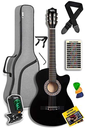 Midex CG-39CS Gigbag ve Full Aksesuar Siyah Klasik Gitar 4/4 Sap Ayarlı Kesik Kasa