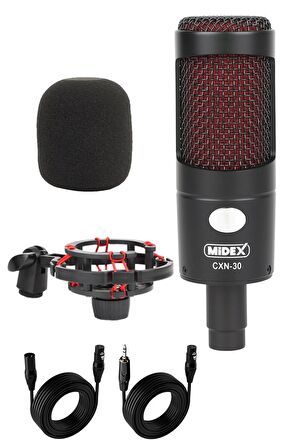 Midex CXN-30 Paket-4 Stüdyo Ses Kartlı Condenser Mikrofon Stand Seti