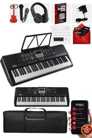 Midex PS-1800BK-H 61 Tuşlu Kaliteli Org Dijital Ekranlı Kulaklık Çanta Notalık Adaptör Sticker Öğrenim Metodu