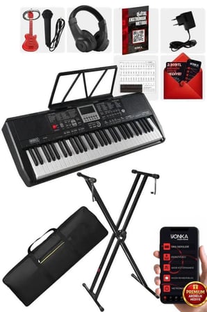 Midex PS-1800BK-SET 61 Tuşlu Kaliteli Org Dijital Ekranlı Stand Kulaklık Çanta Notalık Adaptör Sticker Metod