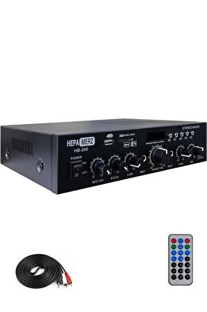 Hepa Merz HB-200 Stereo Mixer Amfi 4-8 Ohm 2 Çıkışlı 2x100W Anfi Bluetooth Usb