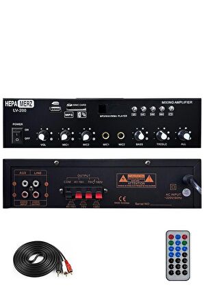 Hepa Merz LV-200 100V Trafolu ve 4-16 Ohm Mixer Amfi 200W Anfi Bluetooth Usb