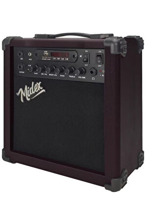 Midex MGA-25BN Elektro Gitar Amfisi 25 Watt USB Bluetooth Şarjlı 2 Girişli