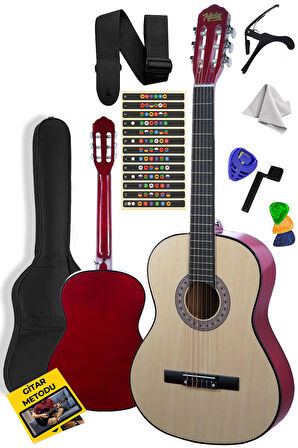 Midex CG-270NT Doğal Renk Klasik Gitar 4/4 Yetişkin Boy Sap Ayarlı Full Set