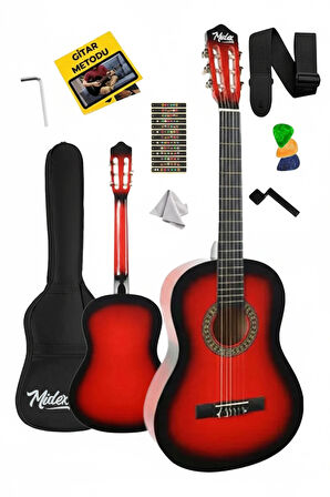 Midex CG-270RD Kırmızı Renk Klasik Gitar 4/4 Yetişkin Boy Sap Ayarlı Full Set