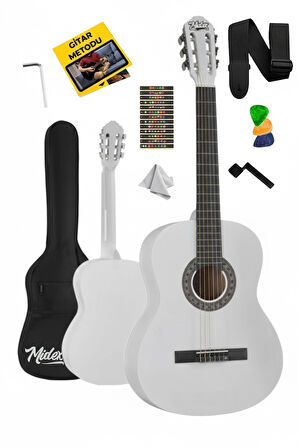 Midex CG-270WH Beyaz Renk Klasik Gitar 4/4 Yetişkin Boy Sap Ayarlı Full Set