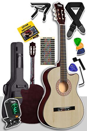 Midex CG390NT-XBAG Klasik Gitar 4/4 Sap Ayarlı Kesik Kasa (Çanta Tuner Askı Capo Metod Pena)