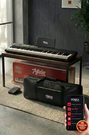 Midex PLX-80BK Taşınabilir Katlanır Dijital Piyano Tuş Hassasiyetli 88 Tuş BT (Sustain Çanta Metod)