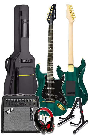 Midex GLC-40GR-50AMP Elektro Gitar Seti 50 WATT Şarjlı BT Amfi Kulaklık ve Full SET