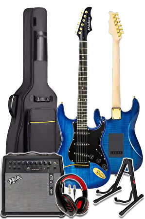 Midex GLC-40BL-50AMP Elektro Gitar Seti 50 WATT Şarjlı BT Amfi Kulaklık ve Full SET