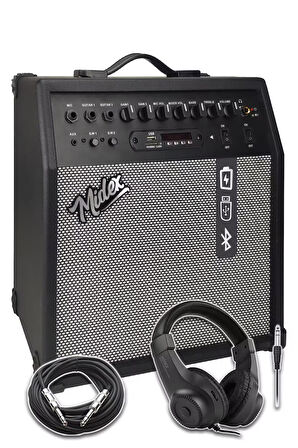 Midex MGA-50HD Elektro Gitar Amfisi 50 Watt USB Bluetooth Şarjlı 4 girişli (Kulaklık ve Kablo Dahil)