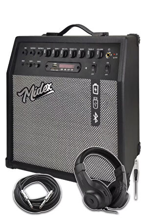 Midex MGA-50HD Elektro Gitar Amfisi 50 Watt USB Bluetooth Şarjlı 4 girişli (Kulaklık ve Kablo Dahil)