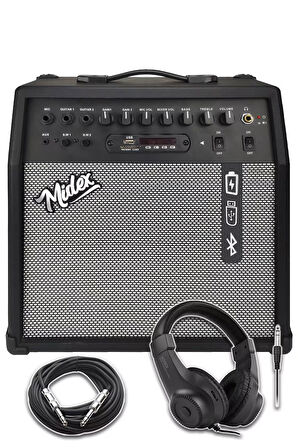 Midex MGA-50HD Elektro Gitar Amfisi 50 Watt USB Bluetooth Şarjlı 4 girişli (Kulaklık ve Kablo Dahil)