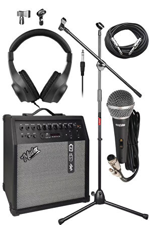 Midex MGA-50-PAK Elektro Gitar Amfisi 50 Watt USB Bluetooth Şarjlı 4 girişli (Mikrofon Kulaklık Stand Kablo)