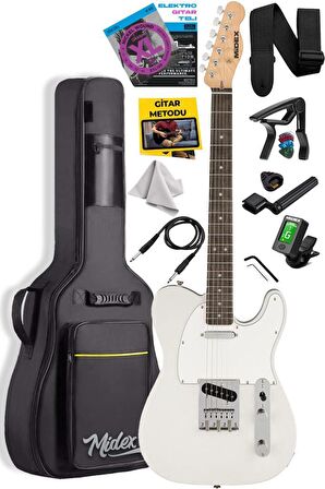 Midex TLX-50WH Tele Kasa Gül Klavye 2 Single-Coil Manyetik Elektro Gitar