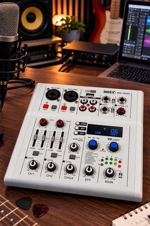 Midex MDX-285-WH 4 Kanal USB Stüdyo Kayıt Mixer 99 DSP Efekt Phantomlu Bluetooth Ses Mikseri