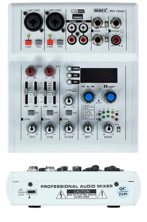 Midex MDX-285-WH 4 Kanal USB Stüdyo Kayıt Mixer 99 DSP Efekt Phantomlu Bluetooth Ses Mikseri