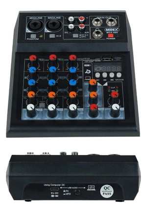 Midex MDX-999N 4 Kanal Stüdyo Kayıt Mixer Ses Kartlı Efektli Phantomlu USB-BT Deck Mikser