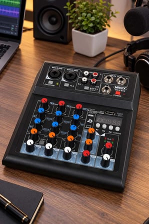 Midex MDX-999N 4 Kanal Stüdyo Kayıt Mixer Ses Kartlı Efektli Phantomlu USB-BT Deck Mikser