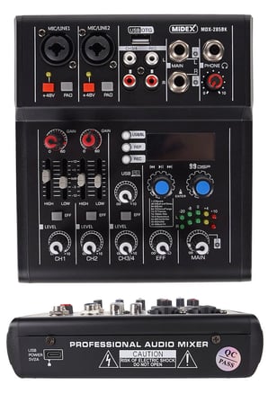 Midex MDX-285-BK 4 Kanal USB Stüdyo Kayıt Mixer 99 DSP Efekt Phantomlu Bluetooth Ses Mikseri