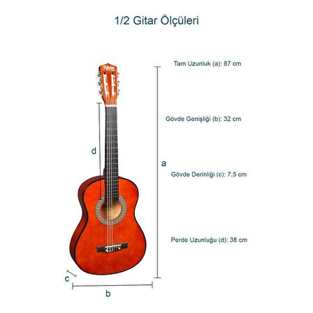 Midex CG-34BRW Kaliteli 34 İnç 1/2 Juniur Çocuk Gitarı 4-8 Yaş Arası (Çanta Capo Nota Sticker Askı Pena Metod)