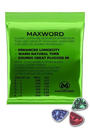 Maxword GT-Classic Kaliteli Klasik Gitar Teli 1 Takım Set (Pena Hediye)