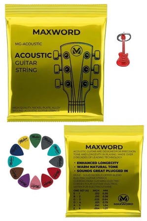 Maxword GT-Acoustic Kaliteli Akustik Gitar Teli 1 Takım Set (Pena Hediye)
