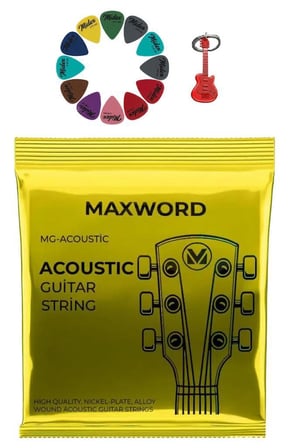 Maxword GT-Acoustic Kaliteli Akustik Gitar Teli 1 Takım Set (Pena Hediye)