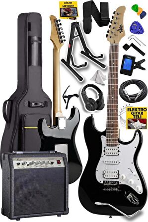 Midex RPH-40WB-30AMP Siyah Beyaz 30W Amfili Elektro Gitar Seti HSH Manyetik Gül Klavye Üst Kalite