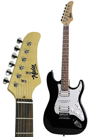 Midex RPH-40WB-50AMP Siyah Beyaz 50W Şarjlı BT Amfili Elektro Gitar Seti HSH Manyetik Gül Klavye