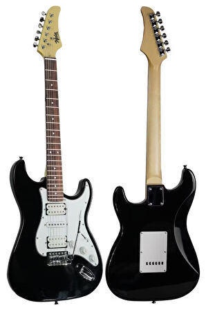 Midex RPH-40WB-50AMP Siyah Beyaz 50W Şarjlı BT Amfili Elektro Gitar Seti HSH Manyetik Gül Klavye