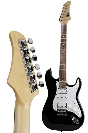 Midex RPH-40WB-50AMP Siyah Beyaz 50W Şarjlı BT Amfili Elektro Gitar Seti HSH Manyetik Gül Klavye
