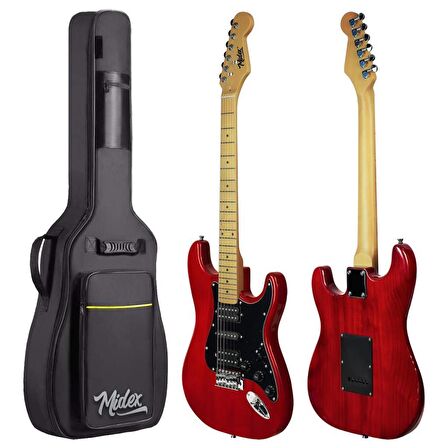 Midex RPH-40RD-50AMP 50W Şarjlı BT Amfili Elektro Gitar Seti HSH Manyetik Maple Klavye