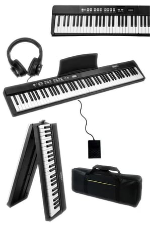 Midex PLX-80BK-ST Taşınabilir Katlanır Dijital Piyano Tuş Hassasiyetli 88 Tuş BT (Stand Sustain Kulaklık Çanta Metod)
