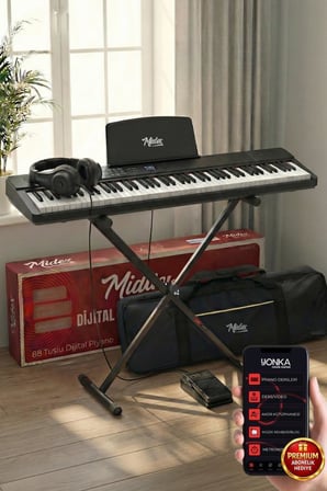 Midex PLX-80BK-ST Taşınabilir Katlanır Dijital Piyano Tuş Hassasiyetli 88 Tuş BT (Stand Sustain Kulaklık Çanta Metod)