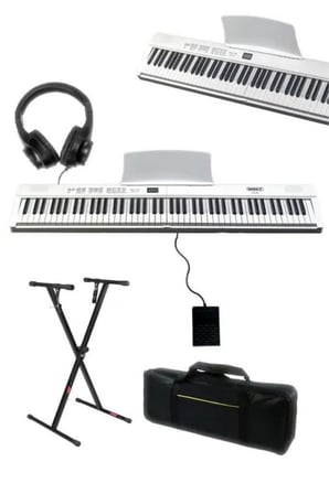 Midex PLX-80WH-ST Taşınabilir Katlanır Dijital Piyano Tuş Hassasiyetli 88 Tuş BT (Stand Sustain Kulaklık Çanta Metod)