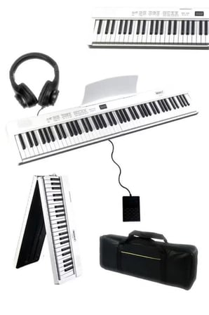 Midex PLX-80WH-ST Taşınabilir Katlanır Dijital Piyano Tuş Hassasiyetli 88 Tuş BT (Stand Sustain Kulaklık Çanta Metod)