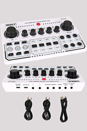 Midex GMX-1 White Power Paket-4 Stüdyo Mikrofon Şarjlı Ses Kartı Kulaklık Stand (Kayıt ve Canlı Yayın)