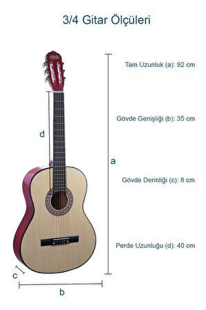 Midex CG-36NT-PAK Kaliteli 36 İnç 3/4 Juniur Çocuk Gitarı 8-12 Yaş Arası (Tuner Çanta Capo Askı Nota Sticker Pena Metod)