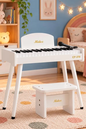 Midex CP-370WH Ahşap Çocuk Piyanosu Pilli 37 Tuşlu Gerçek Piyano Tuşları