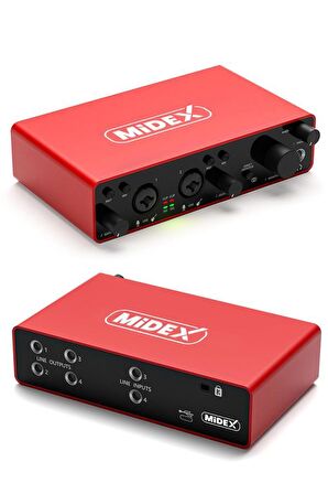 Midex GLX-900 PRO Üst Segment Usb Stüdyo Ses Kartı 4 Giriş 4 Çıkış 24bit/192kHz