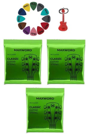 Maxword GT-Classic-3X Kaliteli Klasik Gitar Teli 3 Takım Set (10 Pena Hediye)