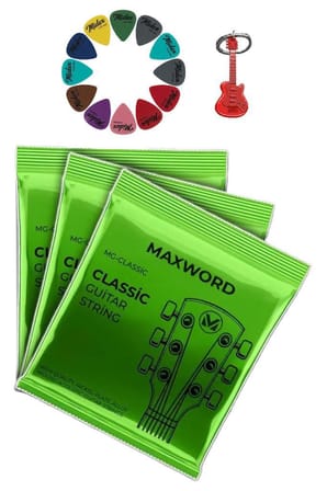 Maxword GT-Classic-3X Kaliteli Klasik Gitar Teli 3 Takım Set (10 Pena Hediye)