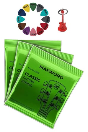 Maxword GT-Classic-3X Kaliteli Klasik Gitar Teli 3 Takım Set (10 Pena Hediye)
