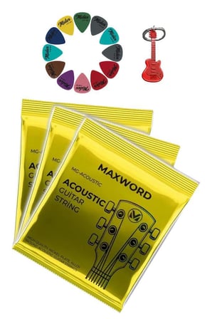 Maxword GT-Acoustic-3X Kaliteli Akustik Gitar Teli 3 Takım Set (10 Pena Hediye)
