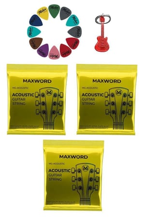 Maxword GT-Acoustic-3X Kaliteli Akustik Gitar Teli 3 Takım Set (10 Pena Hediye)