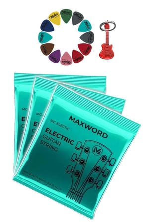 Maxword GT-Electric-3X Kaliteli elektro Gitar Teli 3 Takım Set (10 Pena Hediye)